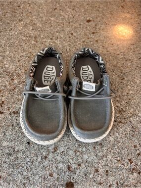 Hey Dude Kids Grey Canvas Slip-On Sneakers with Chevron Lining